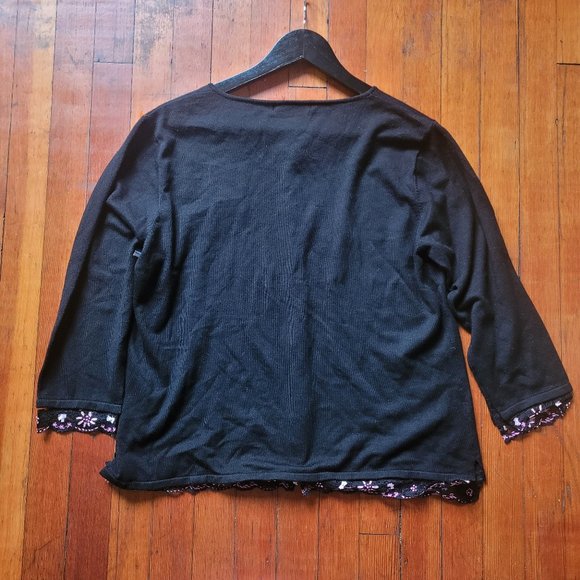 NWT Silk Black Beaded Cardigan Pierre Cardin, sz L-XL - Picture 9 of 10